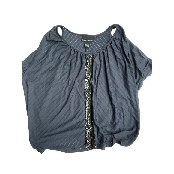 Women's Cynthia Rowley Cold Shoulder Sequins Black Top* Blouse*EUC *Large - Picture 7 of 8